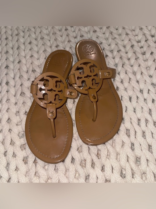 Tory Burch Shoes - Tory Burch Tan Miller Logo Thong Sandals